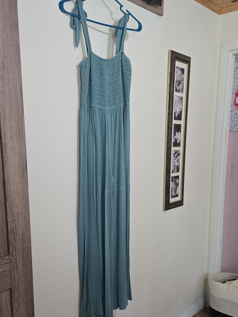 Pre-loved Altar'd State Seafoam Tie-Shoulder Jumpsuit